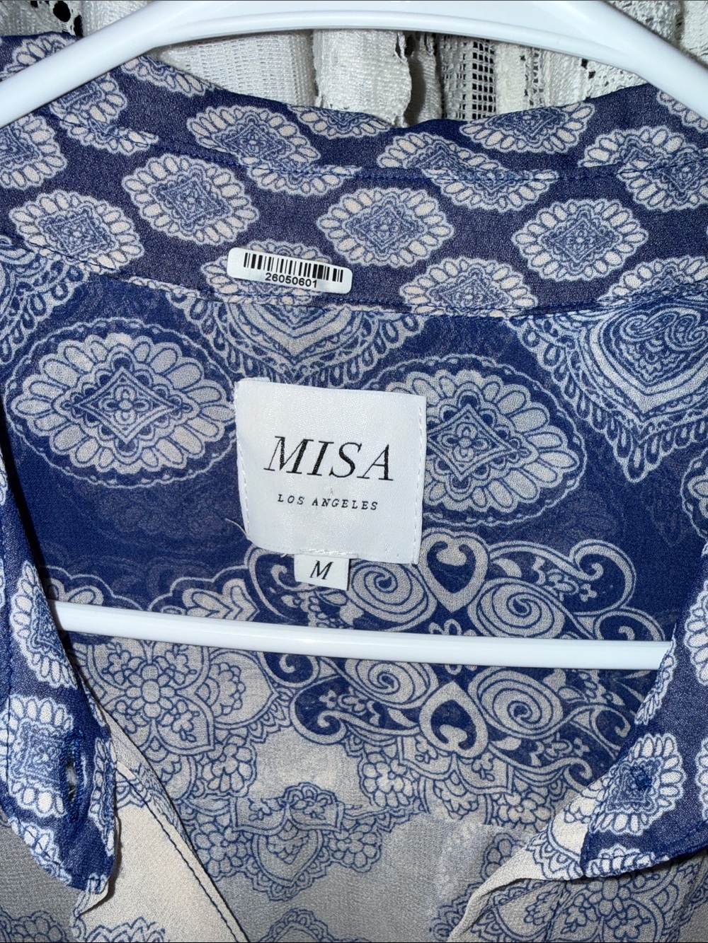Misa Los Angeles Navy Paisley Sheer Button-Front Blouse - Picture 2 of 8